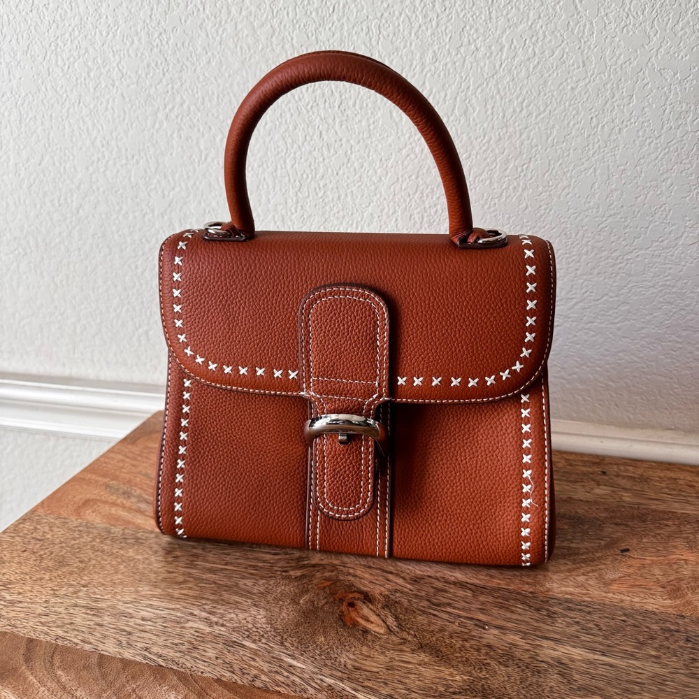 Gold Brown Top Handle Bag Doctor's Buckle Satchel Crossbody Strap Silver HW S18